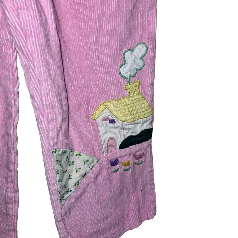 Vintage Joueux Gamins Happy Kids Girls Corduroy Embroidery Patchwork Overalls 3T